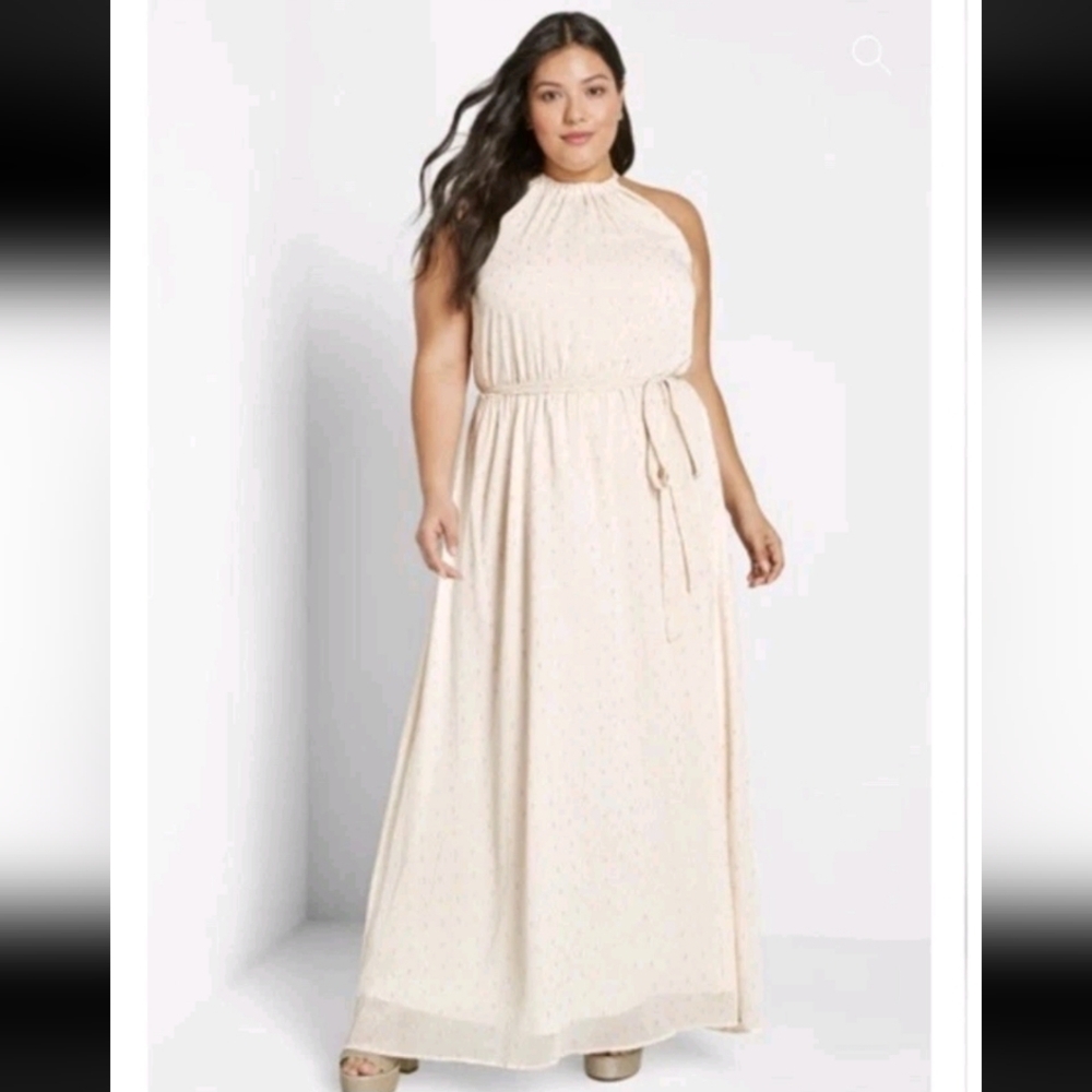 Modcloth illuminated elegance chiffon maxi dress size l